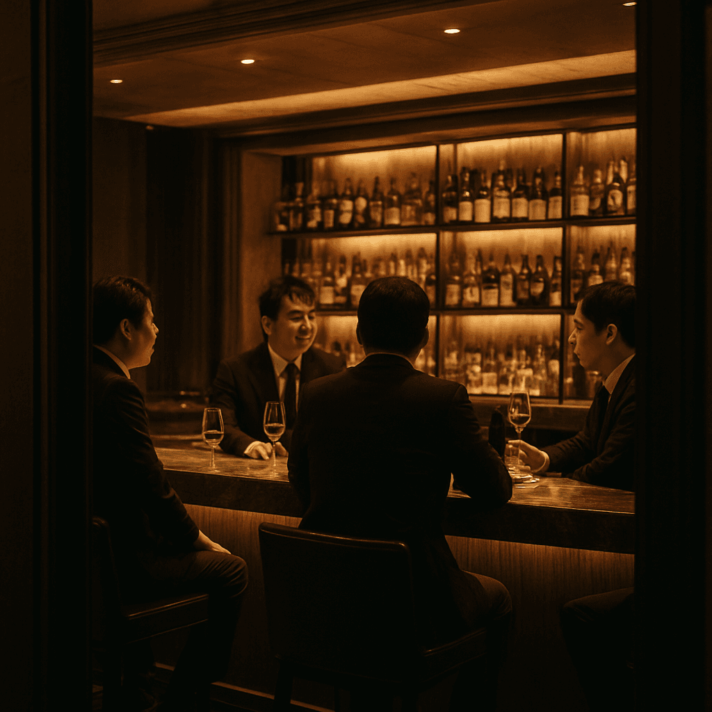 カウンターで自然に語り合う経営者たち(参謀BAR)